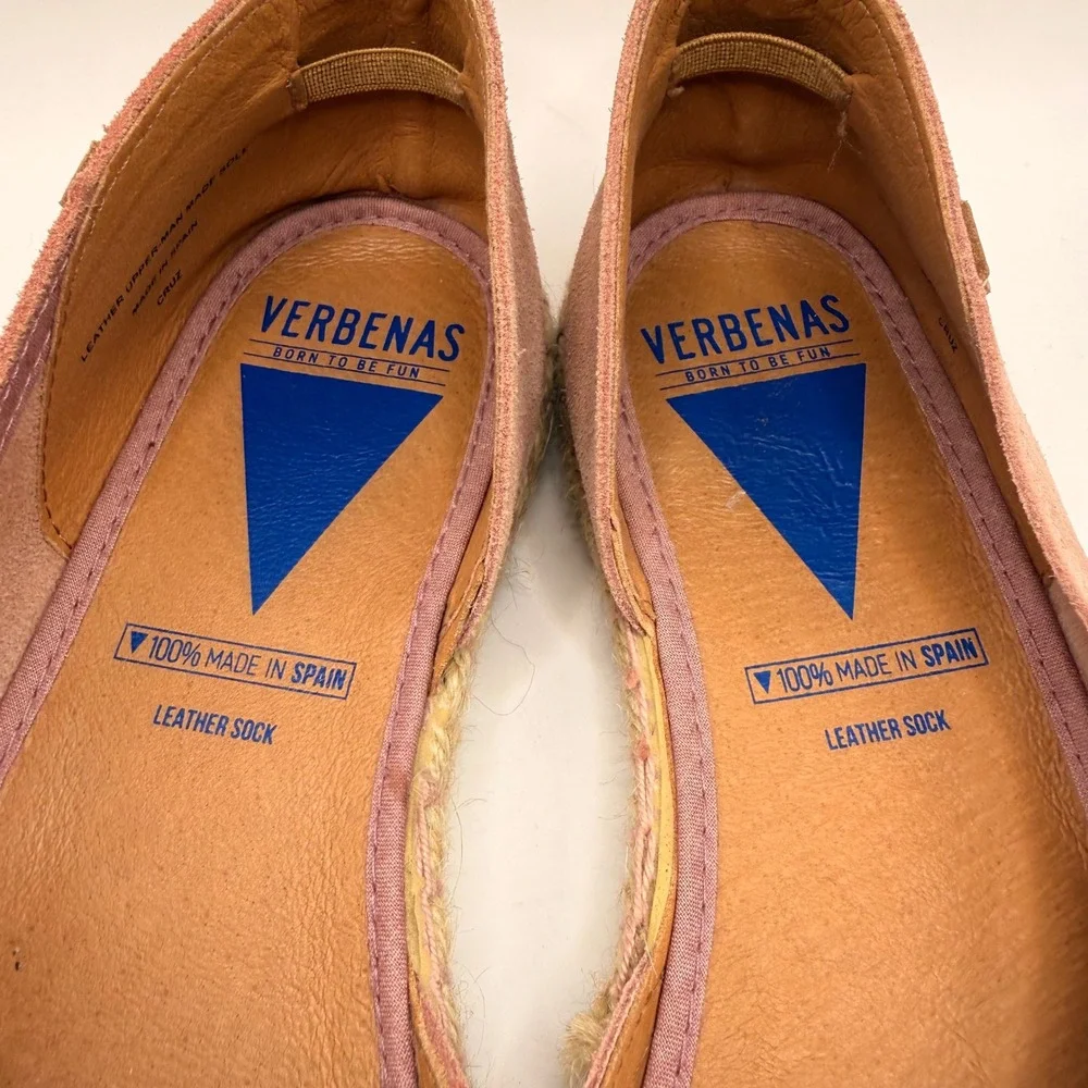 VERBENAS Pink Suede‎ Peep Toe Espadrille Flats Made in Spain Women Size 39